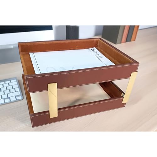 Dacasso Leather Double Letter Trays, Rustic Brown (A3220)