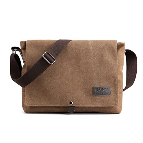 CORIOS Vintage Men's Shoulder Bag Canvas Tote Handbag Crossbody Bag Casual Top Handle Bag Multifunctional Briefcase Messenger Bag Satchel Bag for Work Shopping Travel Casual Daily Brown