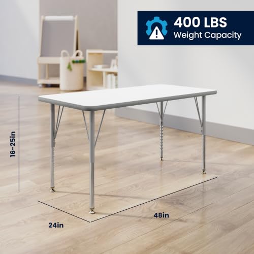 Flash Furniture 48" x 24" Adjustable Activity Table, White, Short Legs