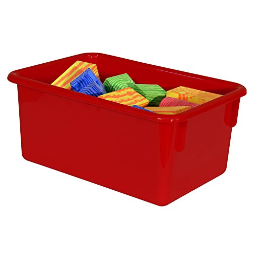 Wood Designs Cubby Storage Bin, Heavy Duty Plastic Containers for Kids Red Cubby Tray Set of 12