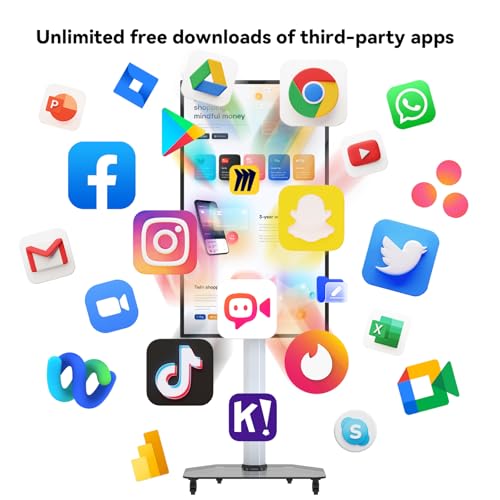 HUSHIDA 55″ Smart Board 1080P Portable TV & Huge Tablet Android 13 & 8G RAM+128G Storage Screen Mirroring for Live Streaming, All in One Digital Whiteboard for Home Classroom and Business Meeting