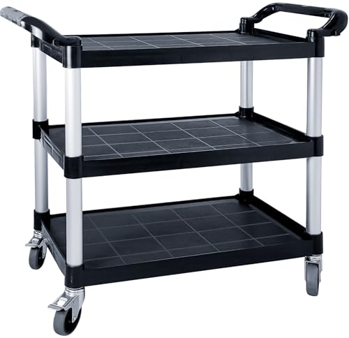 RAYFARMO Utility Carts with Wheels, Large Size 3 Tier Rolling Cart with Lockable Wheels, Heavy Duty 600lbs Capacity Food Service Cart for Restaurant, Kitchen, Home, Warehouse, Office