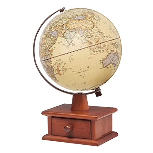 HRTC World Globe Globe with Wooden Drawer Stand Embossed Vintage World Globe Led Lighted Globe Light 7.8 Inch Geographic Globe Clear Text Marking