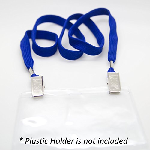 100pcs - 1/2" WIDE BLUE FLAT LANYARD WITH OPEN-ENDED CLIPS