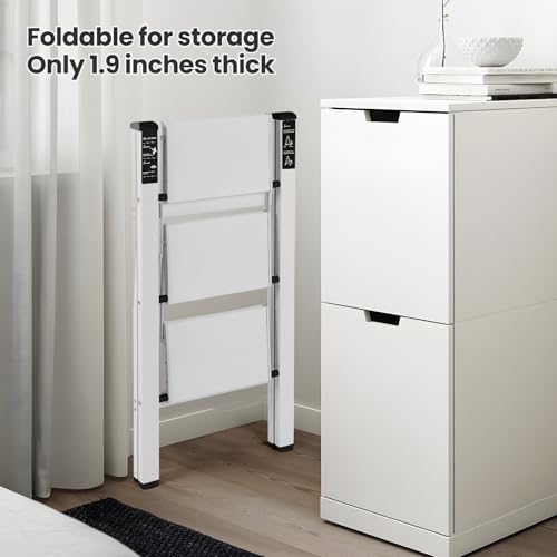 Dollate Aluminum 3 Step Ladder, Folding Step Stool with Non-Slip and Sturdy Wide Tread, Portable for Household and Kitchen, Foldable Step Stool, White, 330Lbs Ladders for Home