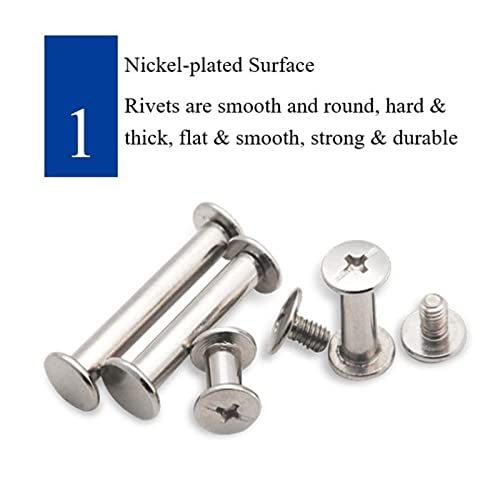 DATMXXD Chicago Screws, 100 Sets Binding Chicago Screws, Nickel Plated Short Chicago Screws Posts Binding Screws for Scrapbook Photo Albums Binding, Nail Rivet Studs Snap Books Butt Screw(M5 x 20mm)