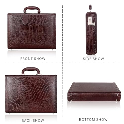 Da leather villa Full Grain Leather Briefcase Attache Case For Unisex Size L17xW3xH12 Inches Briefcase Bag (Croc Brown)