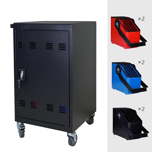ZEYUXWT Mobile Device Charging Cart, 32 Tablet Storage Cabinet with Baskets, Rolling Laptop Charging Station, Black