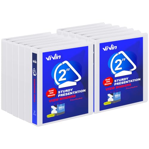 ViVin 2 Inch Binders 3 Ring, Slant D Ring Binder, 12 Pack, White
