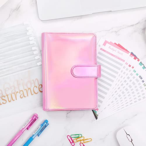 QERTYHKK A6 Budget Binder with 10pcs Pre-Printed Cash Envelopes for Budgeting, 12pcs Expense Sheets, Money Organizer for Saving