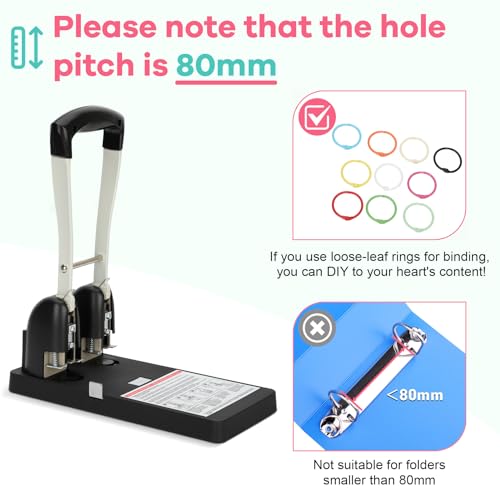 Heavy Duty 2-Hole Puncher, 80mm Hole Spacing,Punches up to 150 Sheets of Paper for Schools, Print Stores and Corporations,for Binder with Ergonomic, Labor-Saving Handle