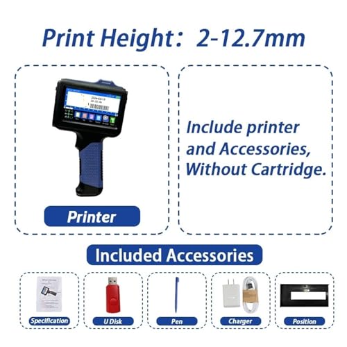 SHIHUANI 12.7mm Portable Handheld Inkjet Printer for Text QR Barcode Batch Number Logo Image(Without Ink(EU))