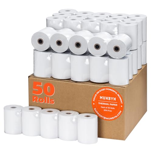 MUNBYN Thermal Paper 3 1/8 x 230ft, 50 Rolls Receipt Paper Work for Star Micronics TSP100 TSP143 Epson 80mm Receipt Printer Square POS Register, 80mm Thermal Receipt Papers, BPA Free, Plus Version