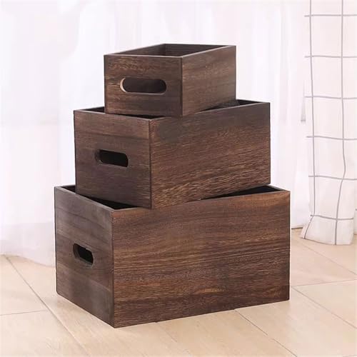 Bookcase Storage Rack Retro Counter Wooden Bookshelf Storage Crate Vinyl Record Organiser Box with Handles Book Shelf(Medium)