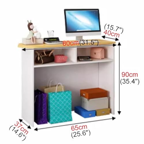 Multi-functional Reception Desk Reception Desk with Storage Drawers Rounded Corner Retail Counter Small Shop Counter Table Large Space for Shelves Suitable for Lobbies Salons Reception Rooms(White)