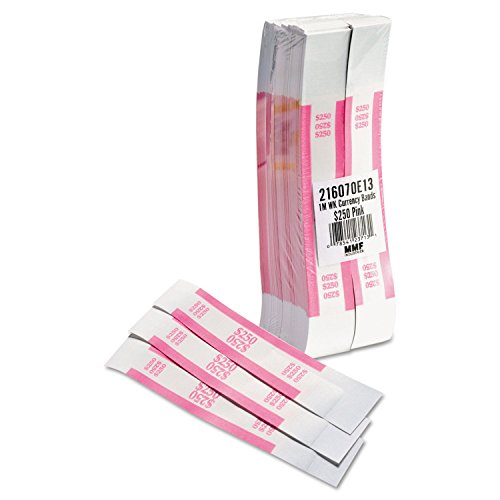 Coin-Tainer 400250 Currency Straps, Pink, $250 in Dollar Bills, 1000 Bands/Pack