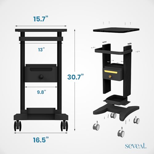 Seveat Professional Medical Cart | 3-Tier Rolling Trolley with Drawers | 198 lbs Capacity | Portable Utility Cart for Hospitals, Clinics, Spa, Office, or Home (Black)