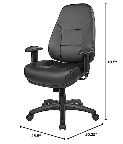 Office Star EC Series Professional Executive Ergonomic High Back Office Chair with Multi Function Control, Padded Contour Seat and Adjustable Padded Arms, Dillon Black