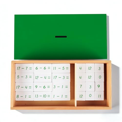 Premium Montessori Math Materials, Subtraction Equations and Differences Box Solid Beechwood Subtraction Box - Math Facts within 20, Wooden Manipulatives for Kids 5-7, Homeschool Classroom Toddlers