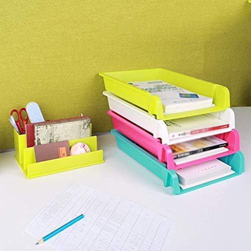4 Tier - Plastic Desk Letter Organizer Tray Stackable Office Desktop Document Paper Storage Front Load File Holder Assorted Colors