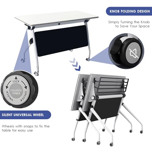 47.2" Conference Room Table,Office Conference Table with Locking Wheels, Folding Flip-Top Mobile Table for Training Rooms,White