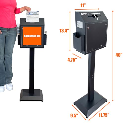 Powervize Floor Stand Offering Box, Lockable Donation & Ballot Box, Black
