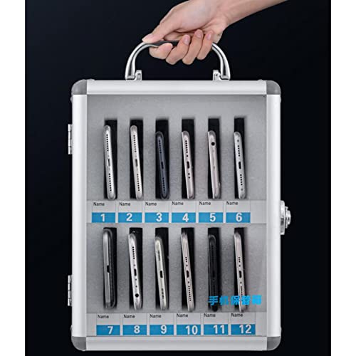 Phone Storage Box, Aluminum Alloy Clear Cell Phones Storage Cabinet Pocket Chart Storage Locker Box with Handle for Office Classroom, for Can Be Carried by Hand，Silver-24