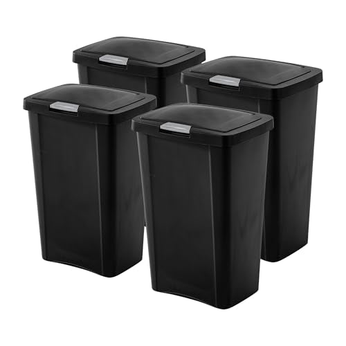 Sterilite 13 Gallon TouchTop™ Wastebasket, Lidded Trash Can, Black, 4 Pack
