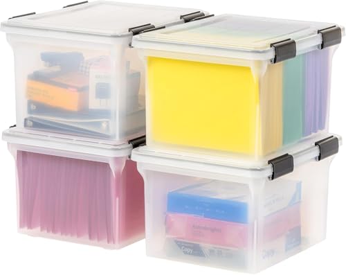IRIS USA WeatherPro File Box Organizer, Letter/Legal, 32 Qt. 4-Pack, Clear