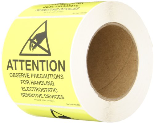 Tape Logic Aviditi Tape Logic 4" x 4","Attention Observe Precautions" Black/Yellow Warning Sticker, for Shipping, Handling, Packing, and Moving (1 Roll of 500 Labels)