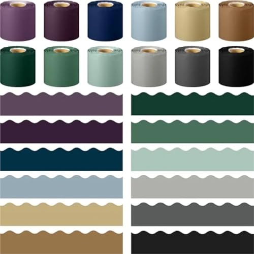 Bulletin Board Borders 12 Roll 630 Feet Ful Bulletin Board Borders Bulk for Classroom Decoration Scalloped Rolled Border Trim for Back to School Chalk(Dark Academia Color)