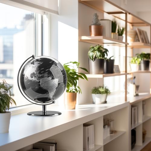 Torre & Tagus 8" Black Desk Globe For Office Home on Metal Stand - Earth Globes For Adults as Home Decor Educational Home Earth Globe, World Globes With Stand For Living Room, Home Office (Latitude)