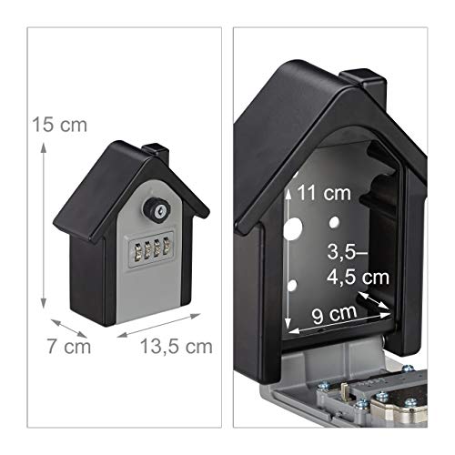 Relaxdays 2 x Key Box with Combination, House Shape, 4-Digit Code, Wall, HLP, 15 x 13.5 x 7 cm, Black/Grey