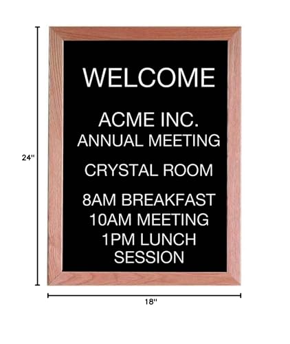 Aarco Oak Framed Open Faced Letter Board Message Center with Black Felt Panel - 24"Hx18"W
