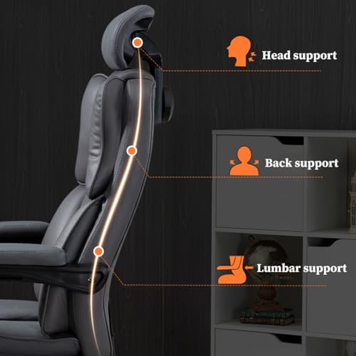 GIZNXBA Reclining Office Chair Big and Tall Office Chair with Adjustable Armrests and Backrest, High Back Large Executive Office Chair Lumbar Support Adjustment Managerial Chair(/Beige,A)