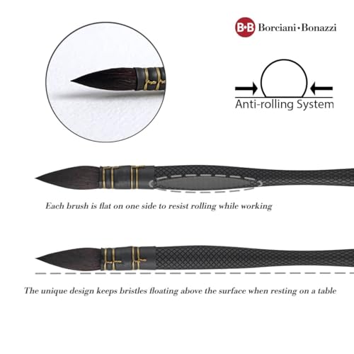 Borciani e Bonazzi Infinito Synthetic Quill Watercolor Brush Series 850 - Set of 3, Patented Hidro Hair - Watercolor Art Brushes - Textured Non-Slip, Anti-Roll Handle - Handcrafted in Italy