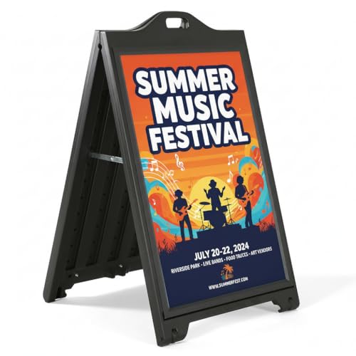 Azar Displays 300244-BLK Black Double-Sided Sidewalk A-Frame Sign w/Protective Lens 24" x 36 - Black
