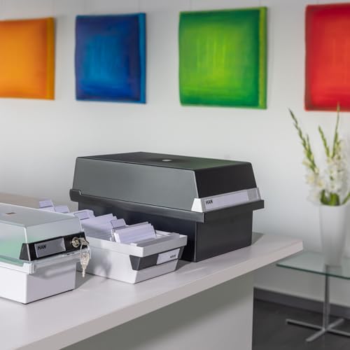 HAN 967-11, Card Filing Box A7 Landscape. Innovative, Attractive Design Holds 800 Cards, readjustable lid Supplied with Large Inscription Label, Light-Grey