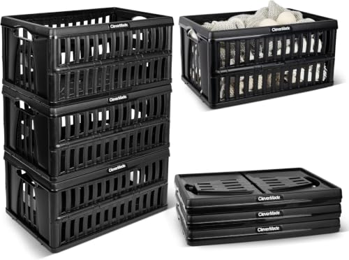 CleverMade Collapsible Utility Crates For Storage, 60L 3 Pack, Stone