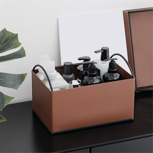 7UOYVBLNRSJM Bookshelf Iron and Leather Multipurpose Books Storage Box with Handles Record Organiser Crate(Black)