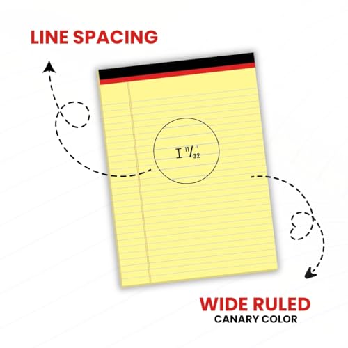 AUKSales Legal Pads 8.5 x 11, 12 Pack Wide Ruled Lined Notepad, Yellow Legal Pads of Paper Legal Notepads, Micro Perforated Note Pads 8.5 x 11 Legal Pad, Yellow Legal Pads, 50 Sheets Per Writing Pad