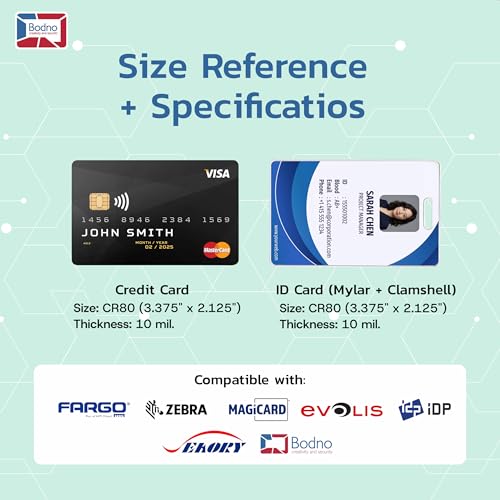 Bodno CR80 Mylar Adhesive Backed PVC Cards — 10 Mil Stickyback Overlay for Clamshell Proximity Cards | Printable, Peel & Stick | ID Badges, Access Control [500 Pack]