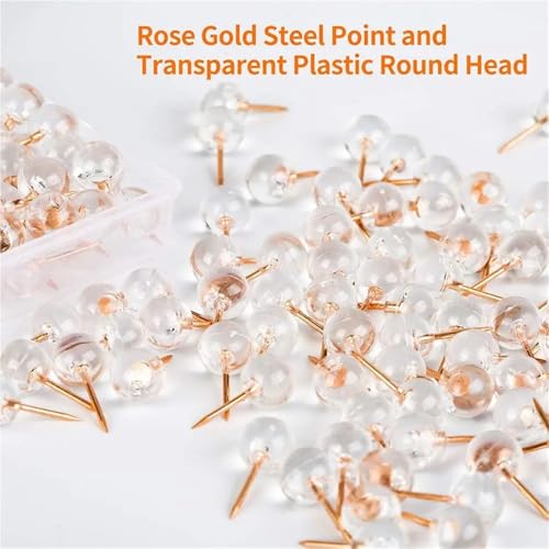 Pins 100 Pcs Transparent Pins Rose Gold Thumb Tacks Round Head Office Accessories Map Markers Daily Use Ball Shaped forBulletin Board, Maps, Posters