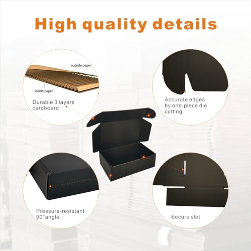 CH-BOX 300 Pack 6x4x2'' Small Shipping Boxes, Corrugated Cardboard Mailers for Business, Black (CM642B-300)