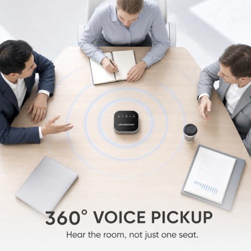 AiooTisu Bluetooth Conference Speaker and Microphone, Bluetooth Speakerphone for Small Meeting Room，Wireless Conference Speaker 360°Voice Pick up with Noise Cancellation Mics for Computer/Laptop