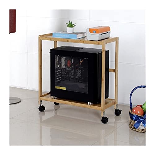 VHDY85KA Office PC Tower Stand, 2-Tier Rolling CPU Stand, Bamboo Mobile PC Host Case Stand with Caster Wheels, Fits Most PC Case and Printer Under Desktop Accessories(Natural,51 * 26 * 61cm)