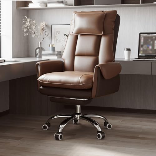 Executive Chair Comfortable Managerial Chairs Home, 360° Rotation Computer Chair, Ergonomic Office Chairs with Headrest, Bearing 150KG(Brown)