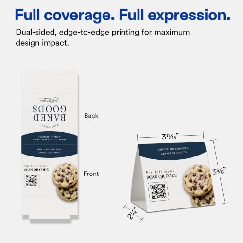 Avery Printable Rectangle Table Tent Cards, 3-3/8" x 3-11/16", Matte Textured White, Sure Feed Technology, Print-To-The-Edge Capability, Laser/Inkjet Compatible, 100 Total