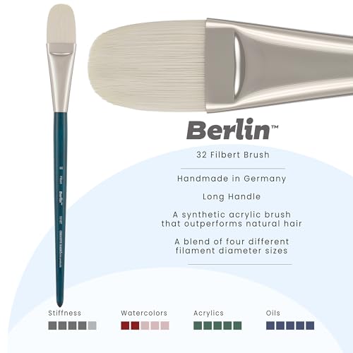 Creative Mark Berlin Synthetic Long Handle Artist Brush - Filbert # 32 - Handmade in Germany Art Paint Brush w/Synthetic Filament for Acrylics, Oils, Alkyds - Art Brush w/Sustainable Wood Handle