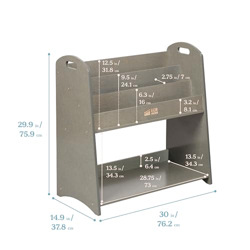 ECR4Kids 3-Shelf Floor Book Display with Handles and Storage, 30in, Kids Bookshelf, Grey Wash